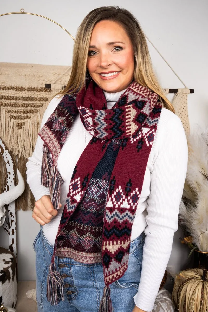 Be Clever Maricopa Mesa Long Scarf, Burgundy