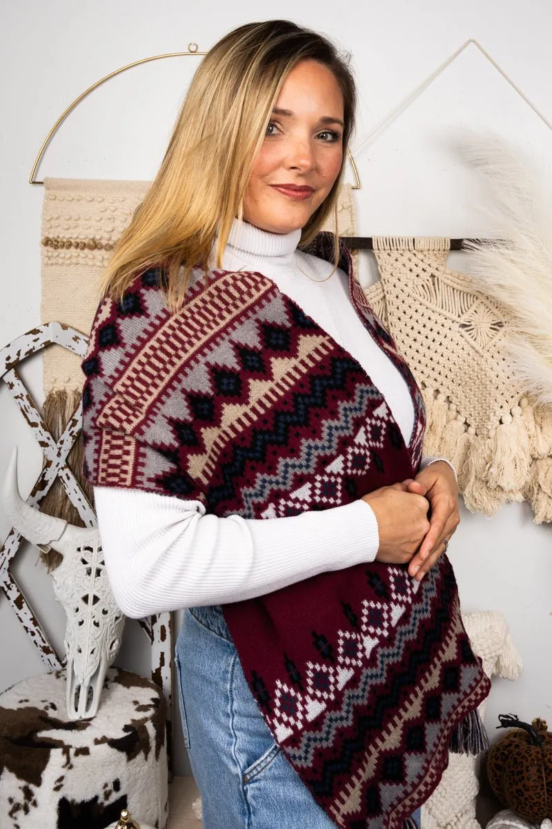 Be Clever Maricopa Mesa Long Scarf, Burgundy