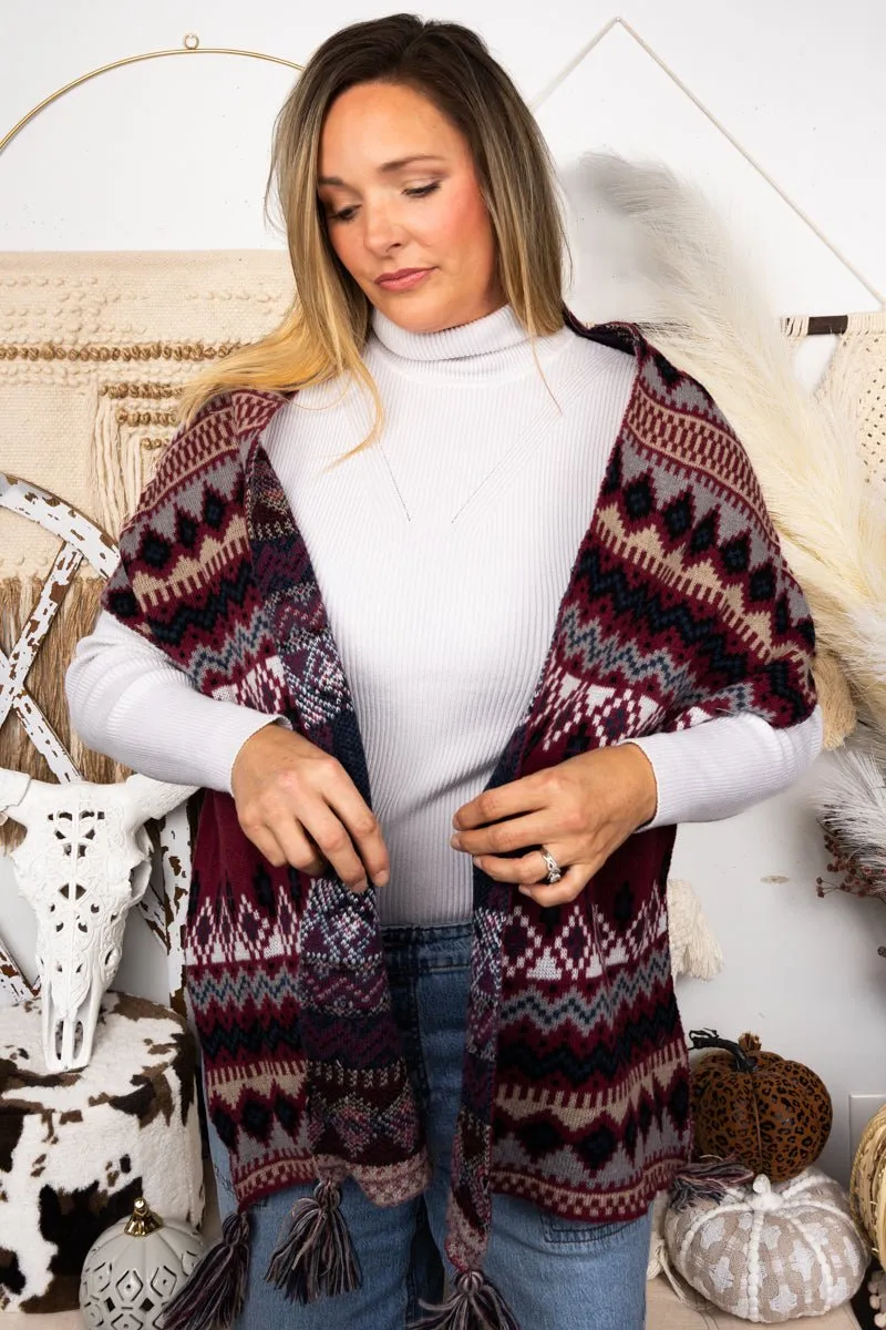 Be Clever Maricopa Mesa Long Scarf, Burgundy