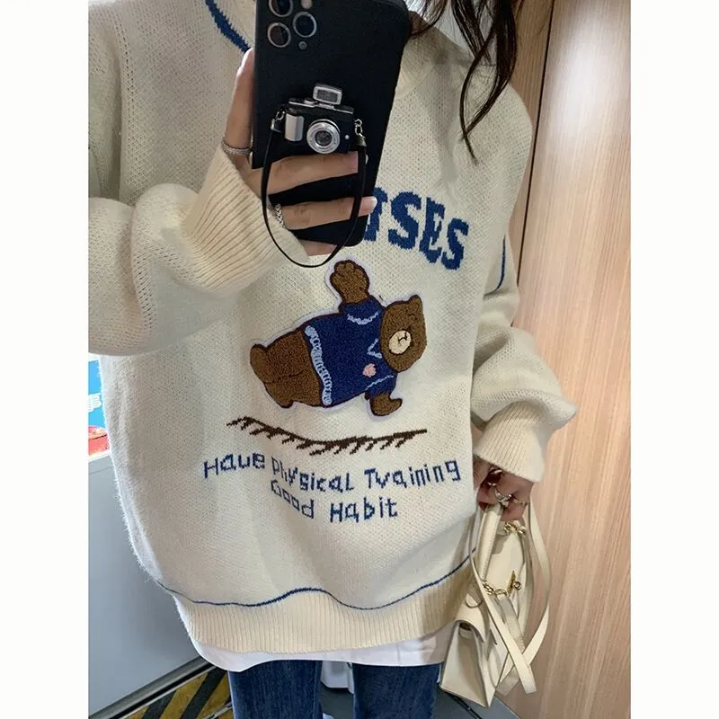 Bear Loose Knit Women Sweater Wholesale Clothing Suppliers