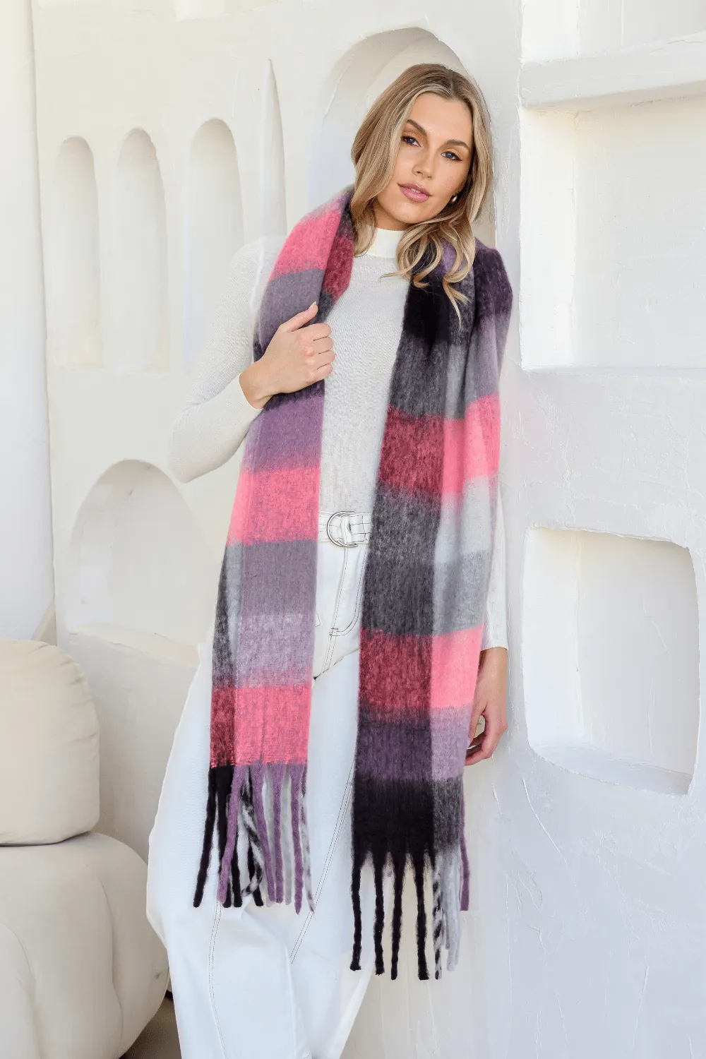 Billi Snuggly Scarf - Pink / Lilac Check
