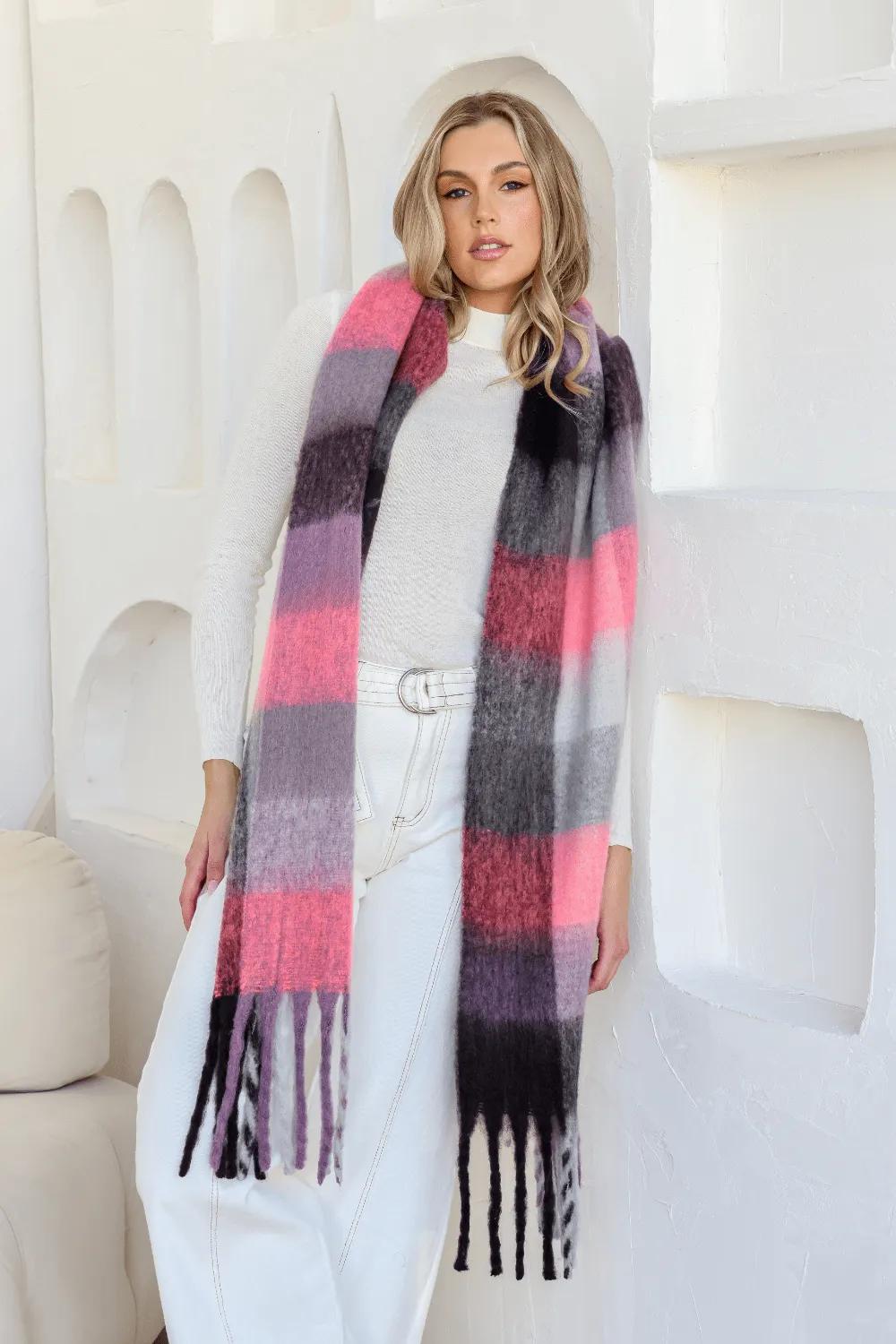 Billi Snuggly Scarf - Pink / Lilac Check