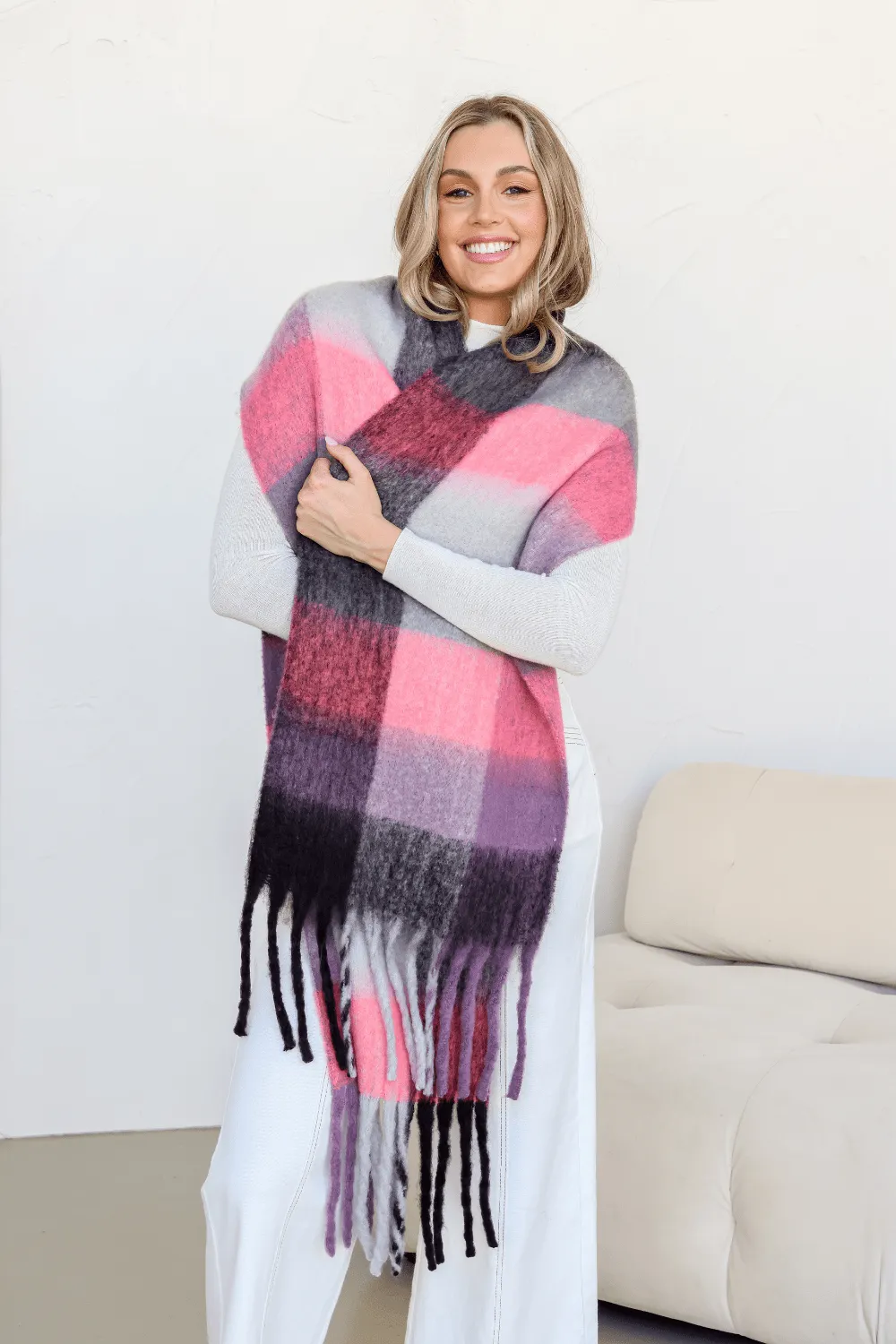 Billi Snuggly Scarf - Pink / Lilac Check