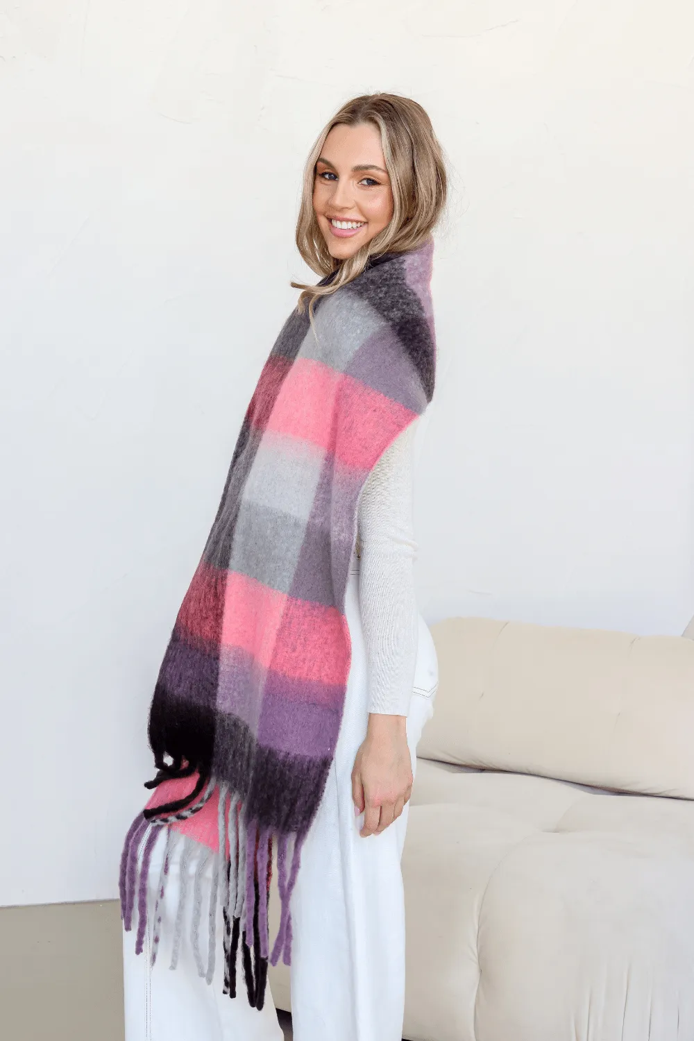 Billi Snuggly Scarf - Pink / Lilac Check