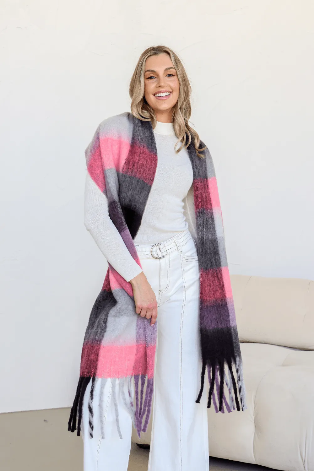 Billi Snuggly Scarf - Pink / Lilac Check