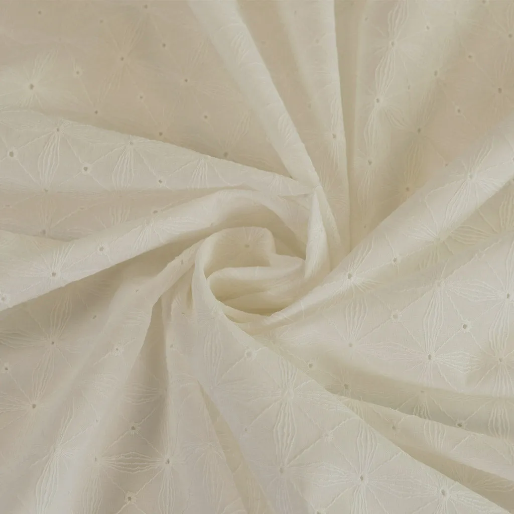 Carolina - Light Cream, Geometric Embroidered Cotton Woven Fabric