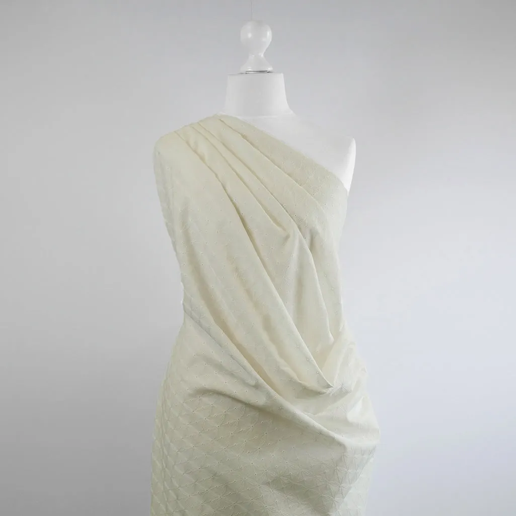 Carolina - Light Cream, Geometric Embroidered Cotton Woven Fabric