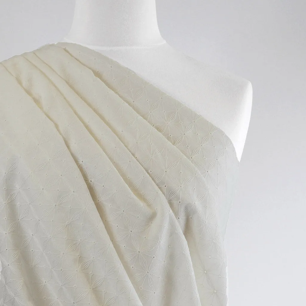 Carolina - Light Cream, Geometric Embroidered Cotton Woven Fabric