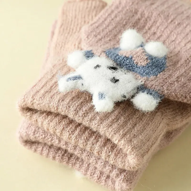 Cartoon Bunny Warm Half Finger Flip Gloves for Kids