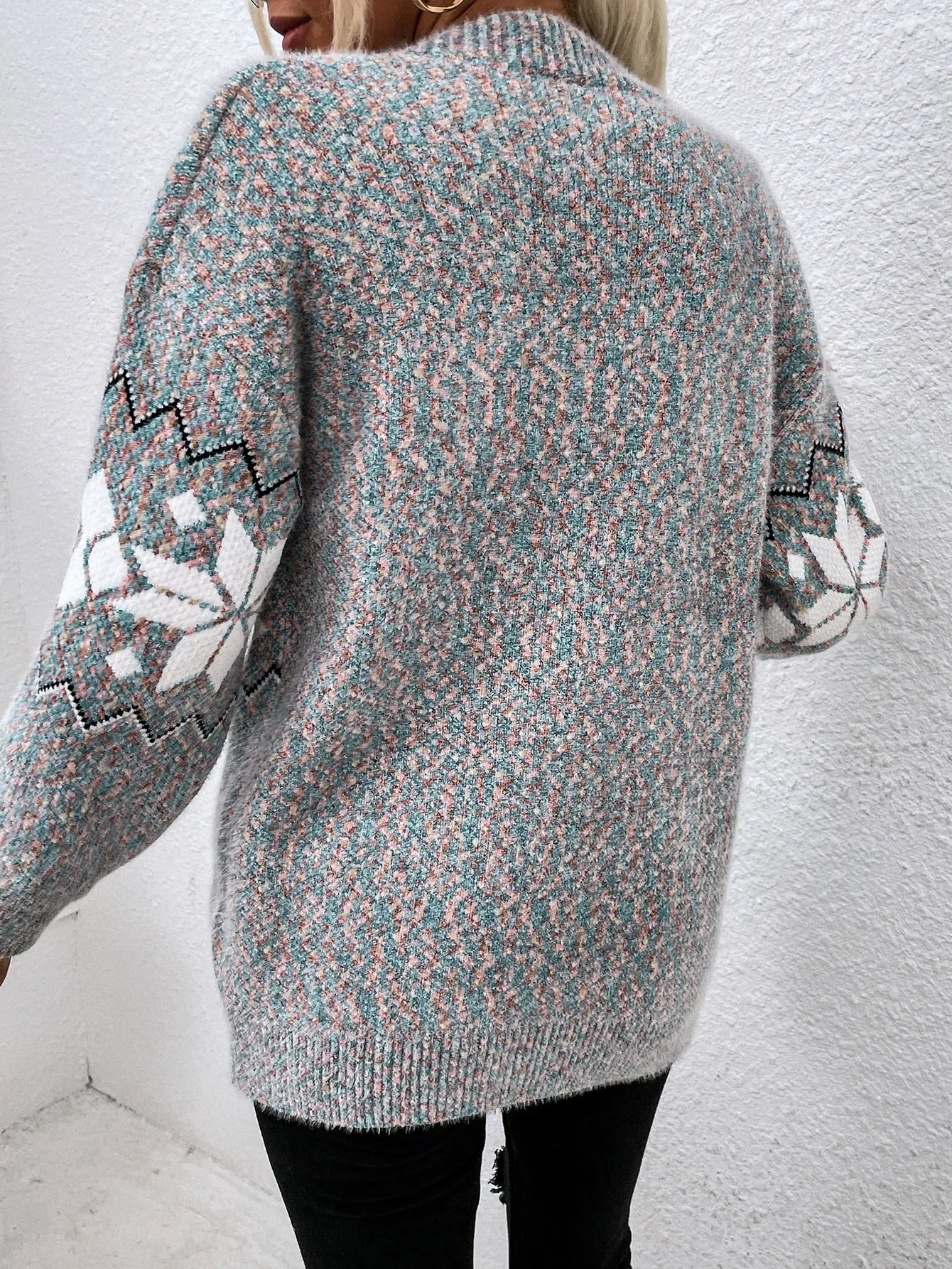 Casual Geometric Button Front Long Sleeve Deep V Neck Short Women Cardigan