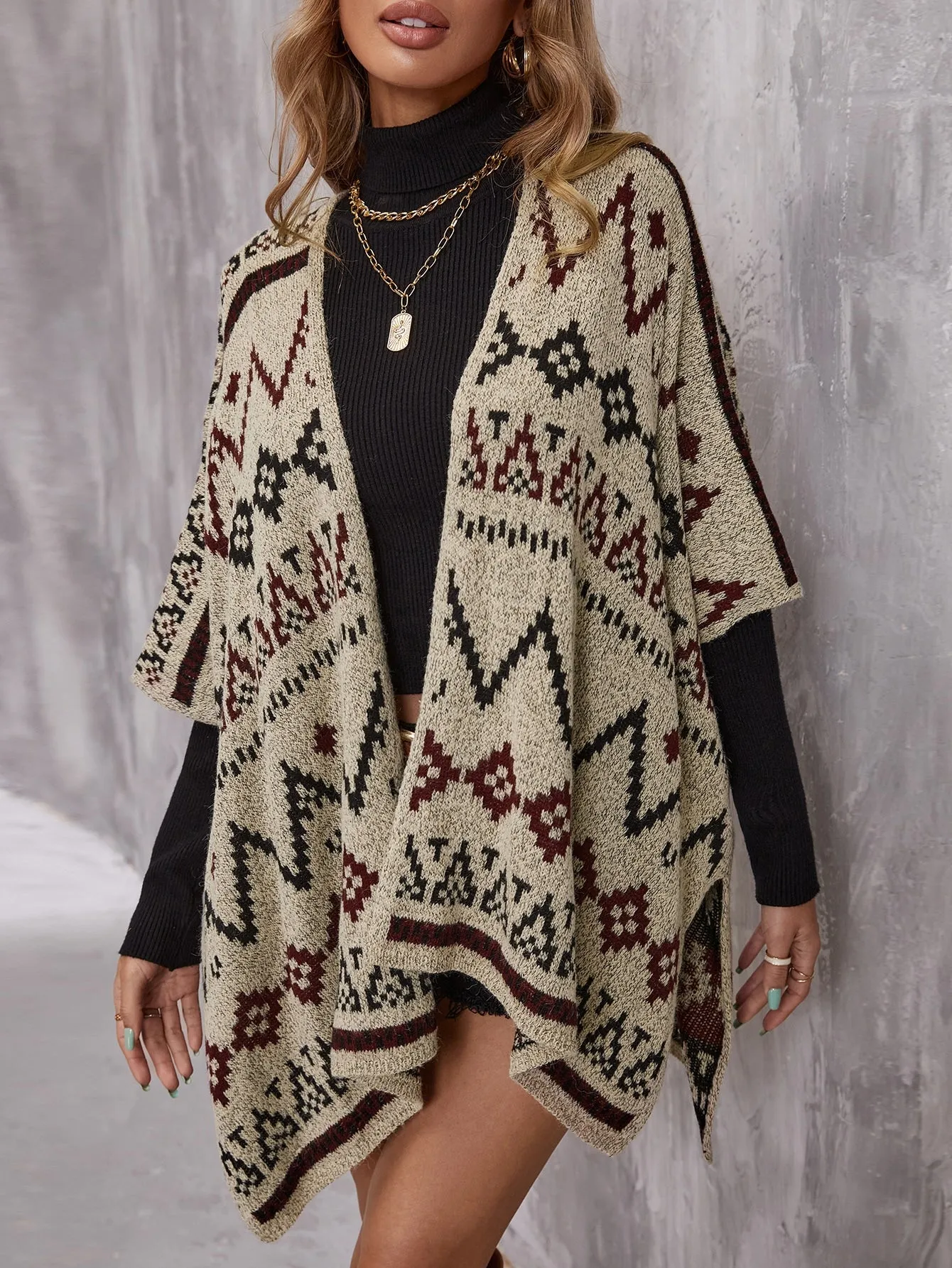 Casual Geometric Long Sleeve Asymmetrical Short Women Cardigan