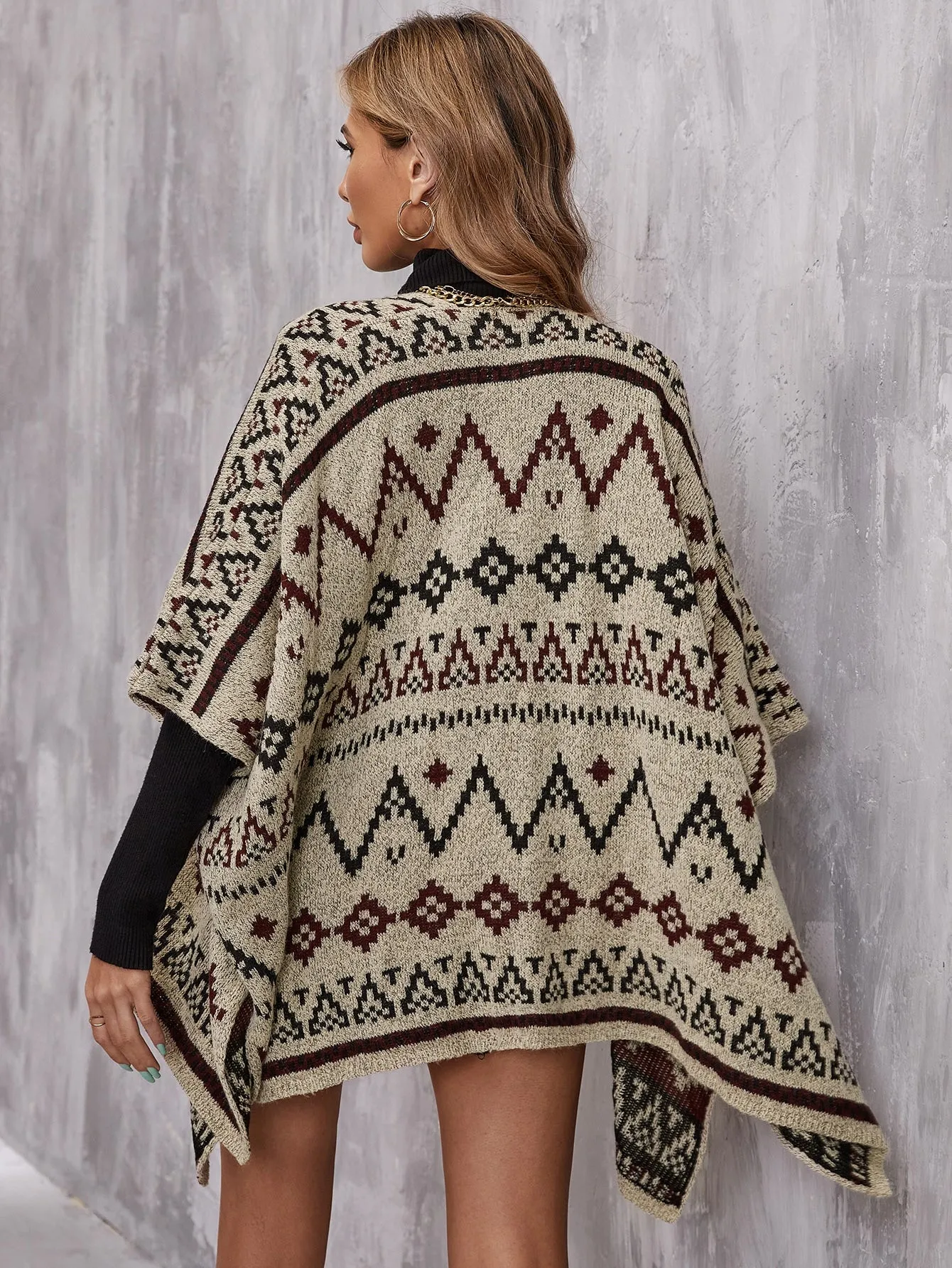Casual Geometric Long Sleeve Asymmetrical Short Women Cardigan