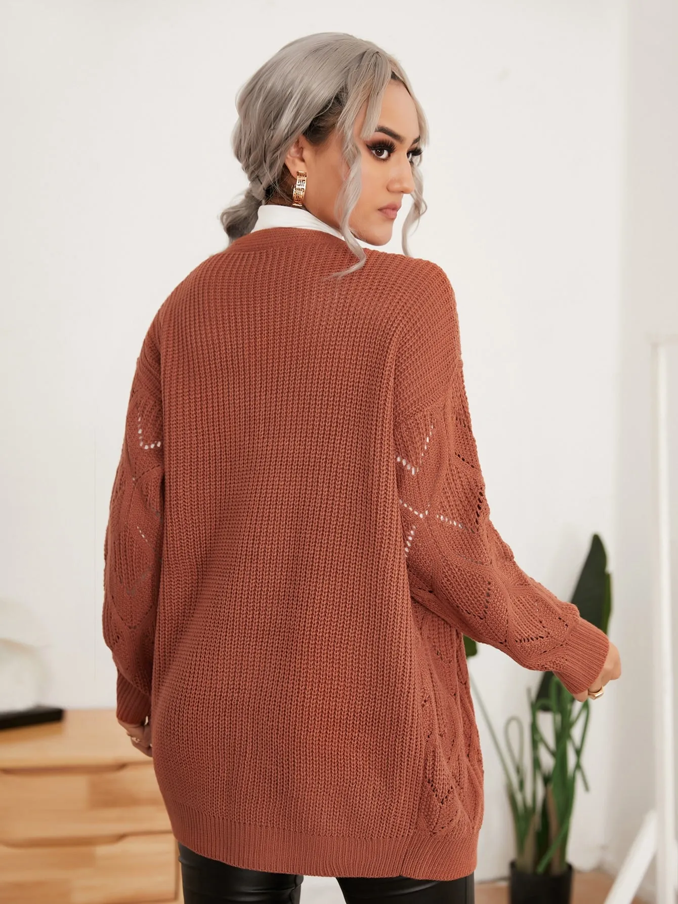Casual Plain Long Sleeve V Neck Short Women Cardigan
