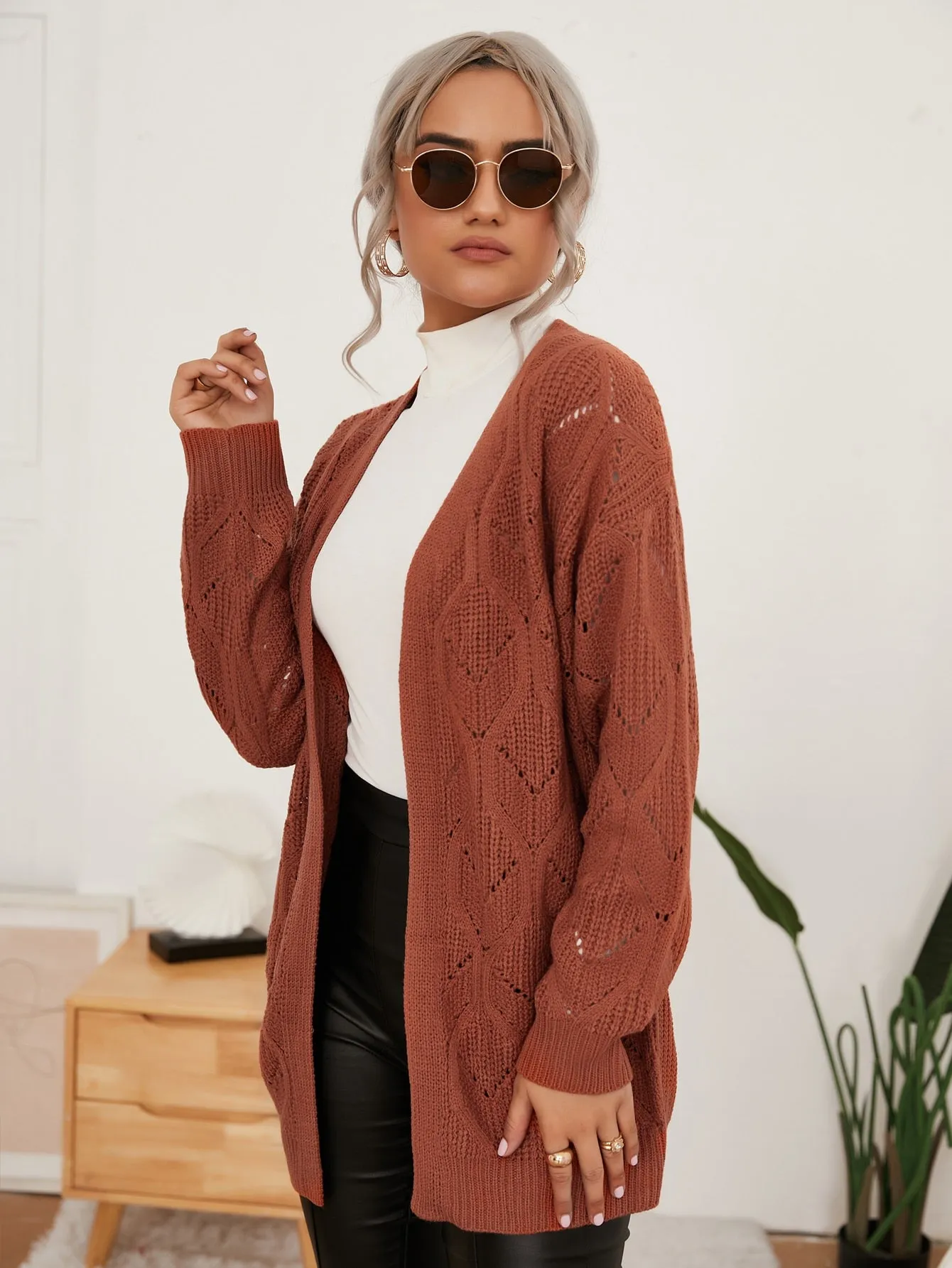 Casual Plain Long Sleeve V Neck Short Women Cardigan