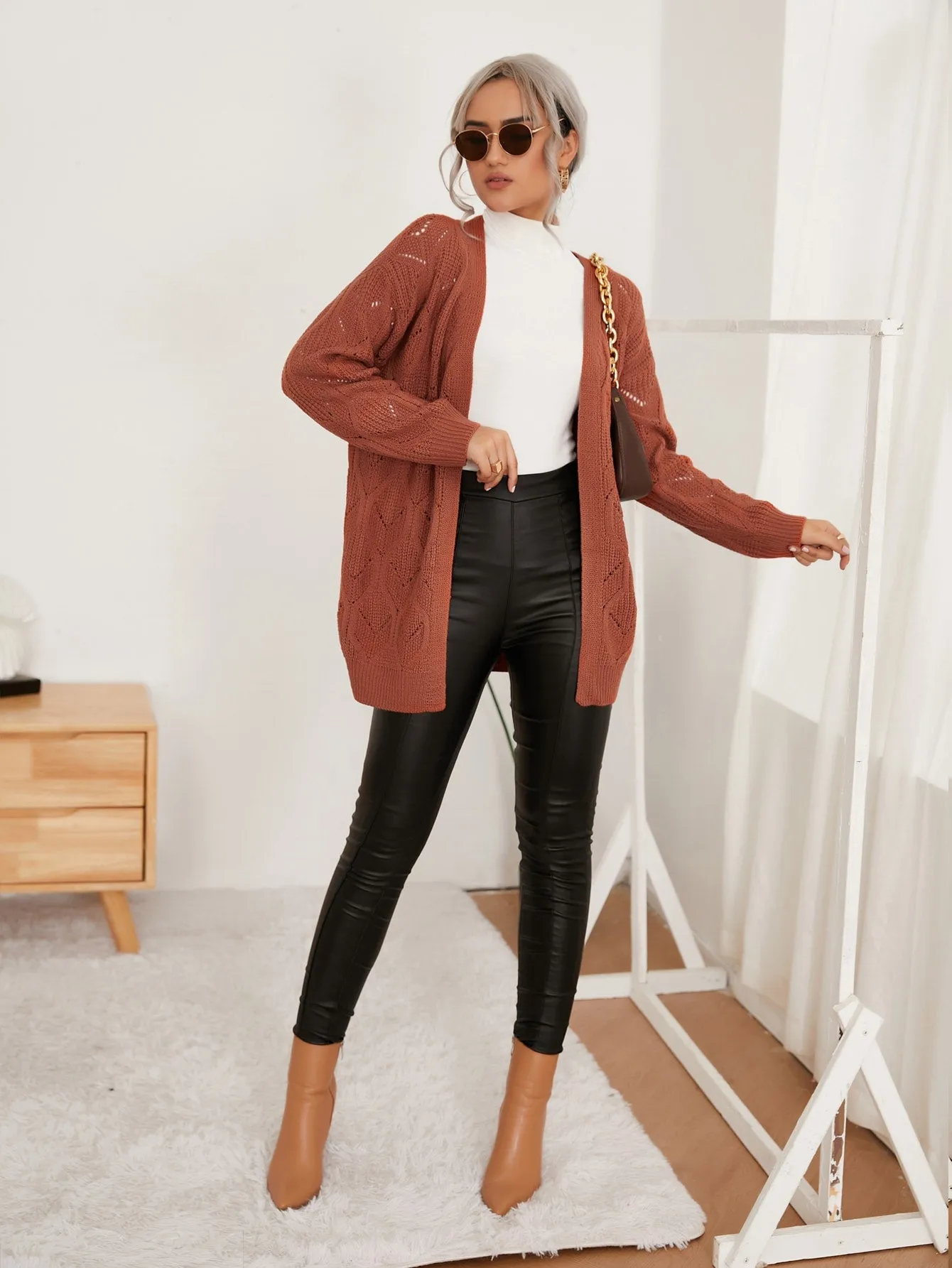 Casual Plain Long Sleeve V Neck Short Women Cardigan
