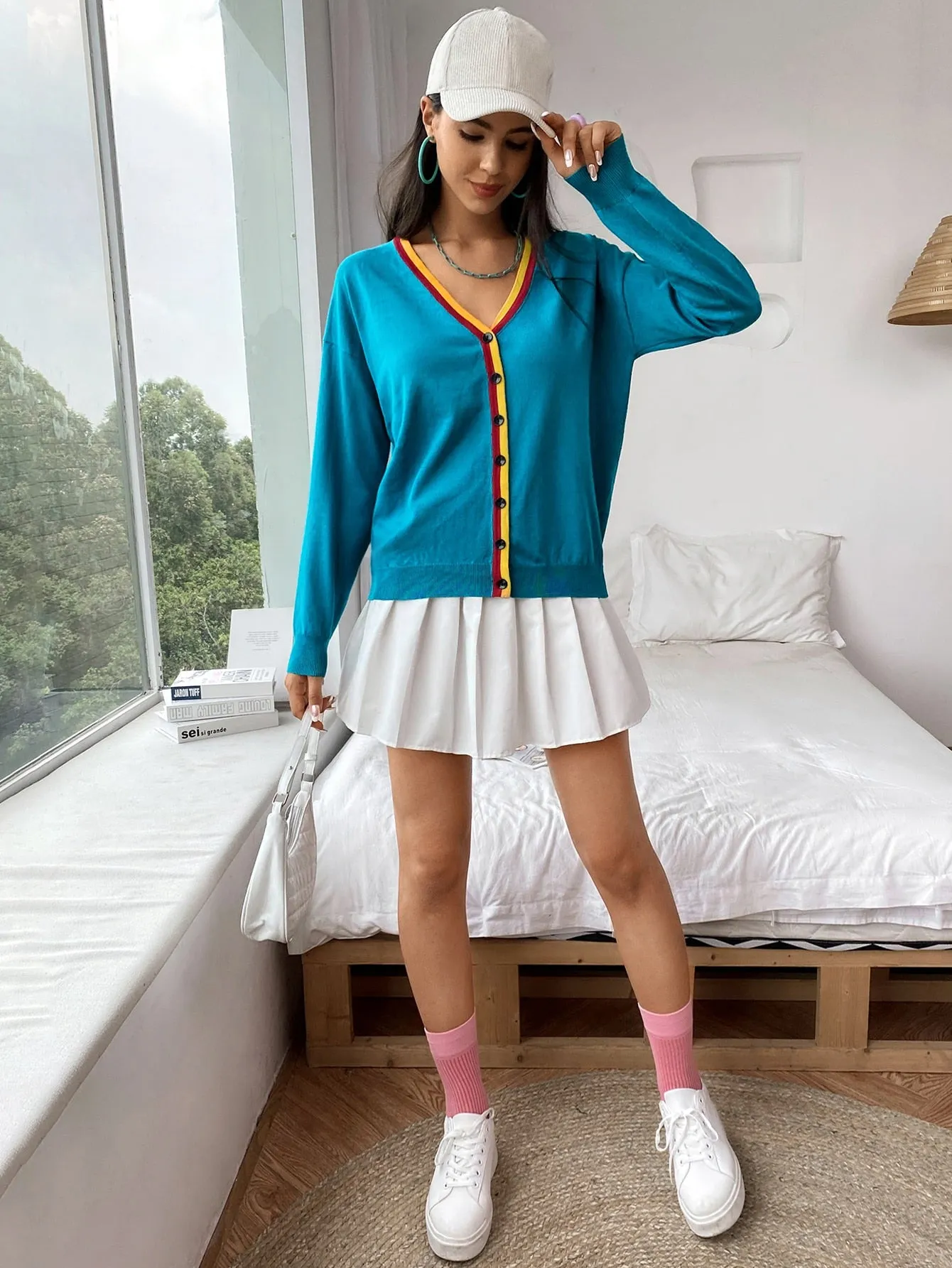Casual Striped Button Front Long Sleeve V Neck Regular Women Cardigan