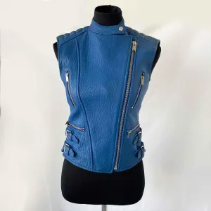 Celine Blue Leather Vest Jacket