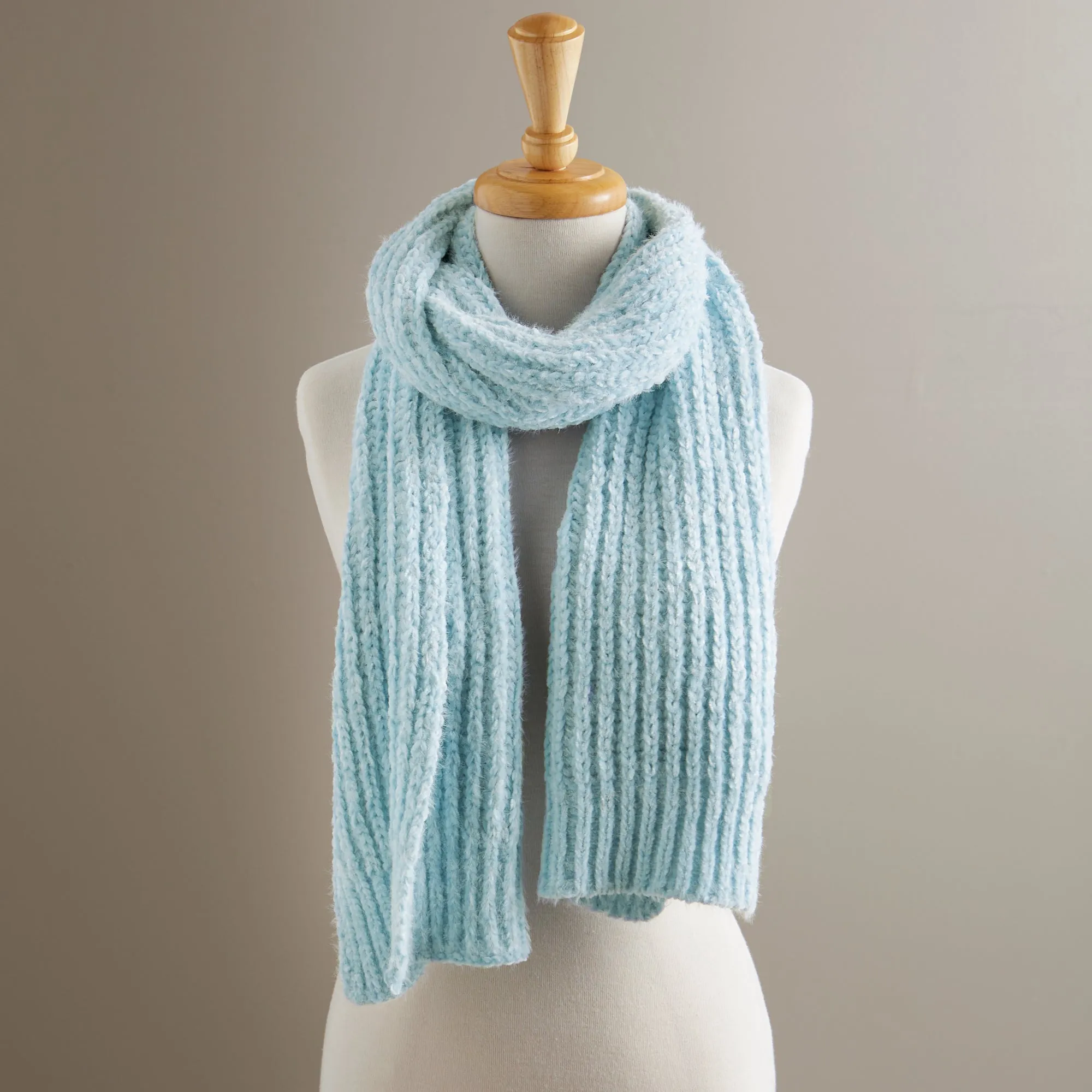 Chenille Knit Scarf - Blue