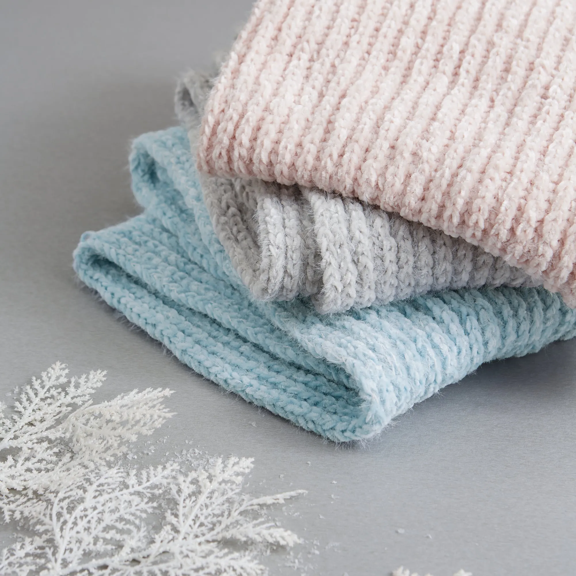 Chenille Knit Scarf - Blue