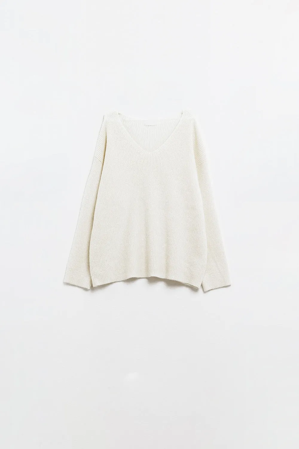 cream oversized knit sweater with V neck