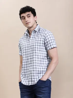 Crisp White Checkered Half Sleeve Shirt