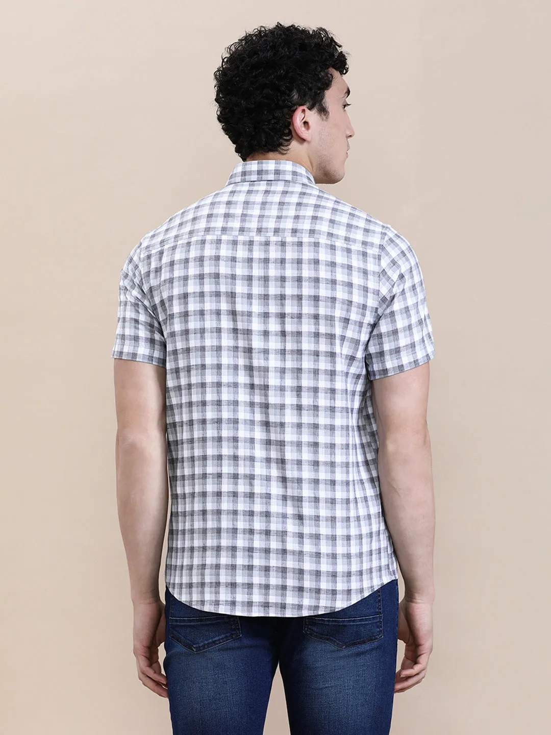 Crisp White Checkered Half Sleeve Shirt
