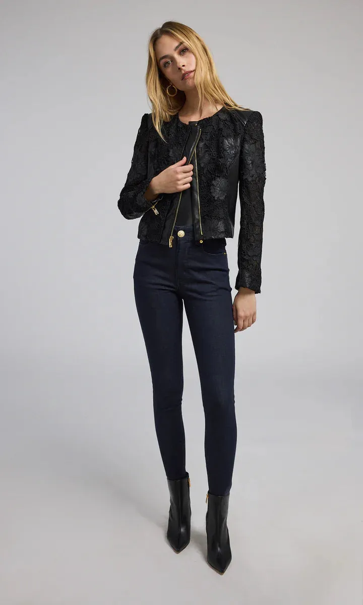 Dalma Vegan Leather Guipure Jacket - Black