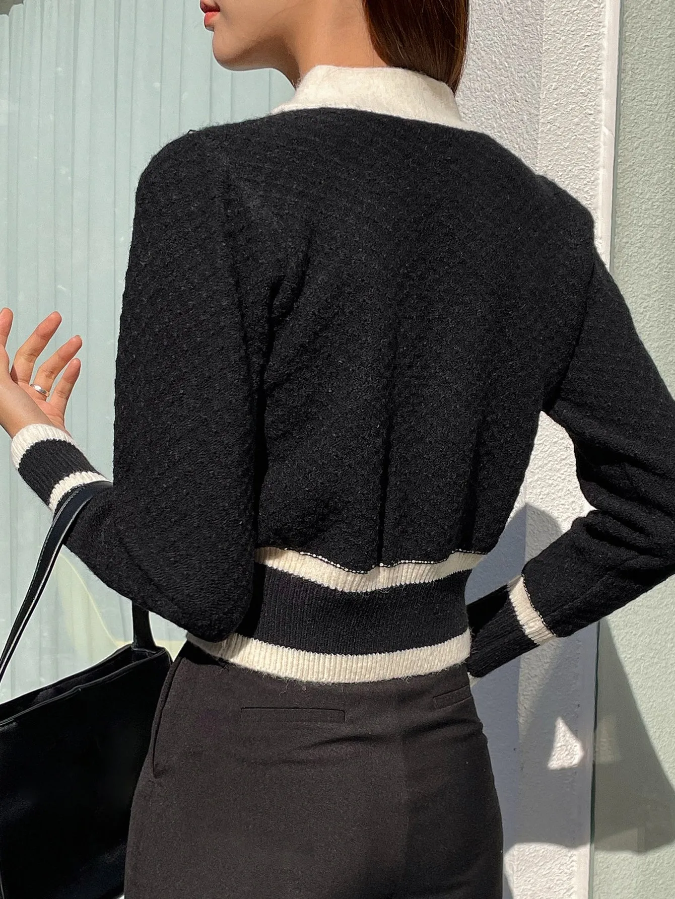 DAZY Contrast Trim Button Front Cardigan