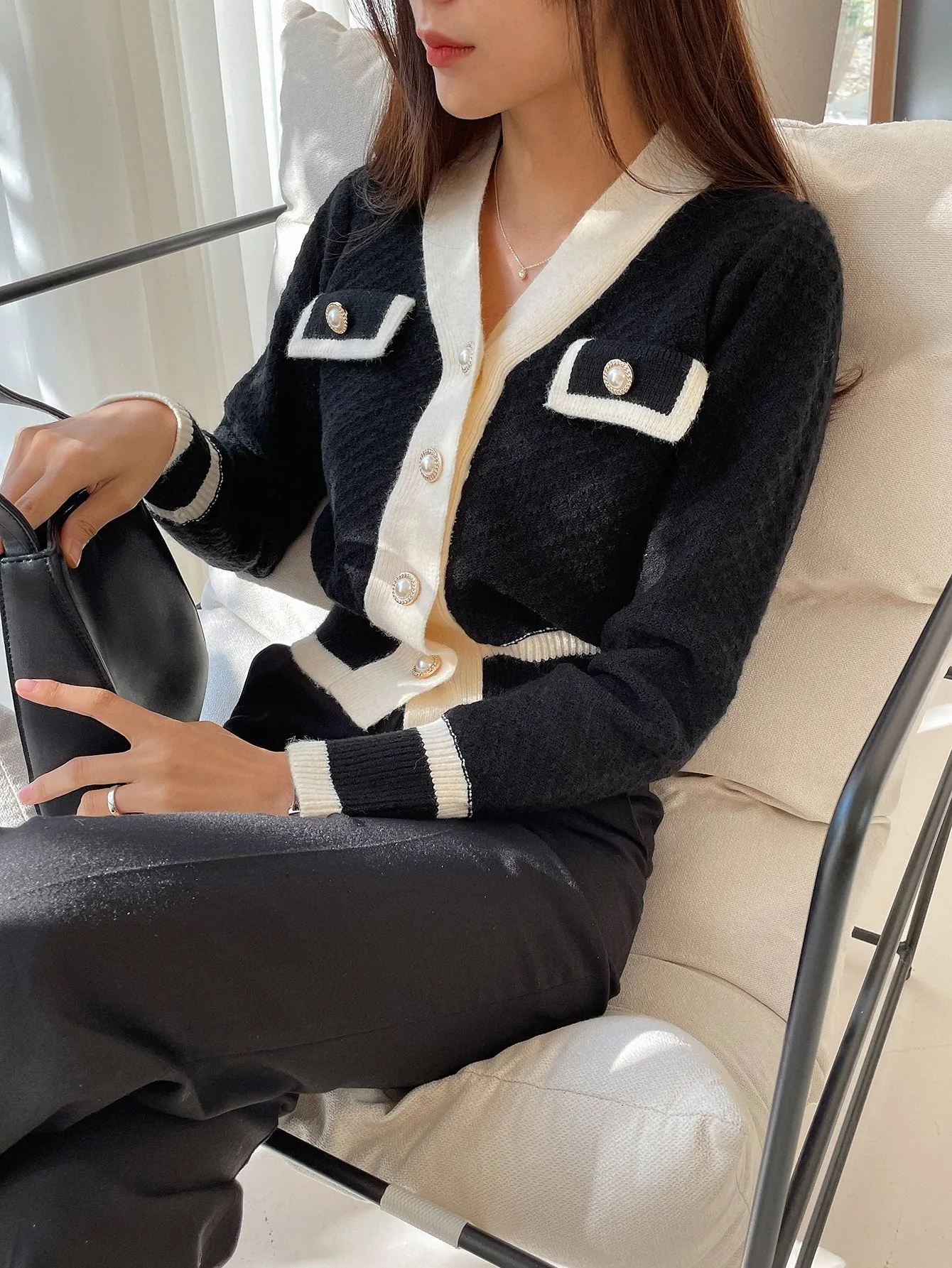 DAZY Contrast Trim Button Front Cardigan