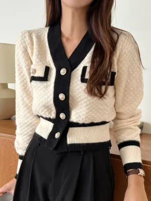 DAZY Contrast Trim Button Front Cardigan