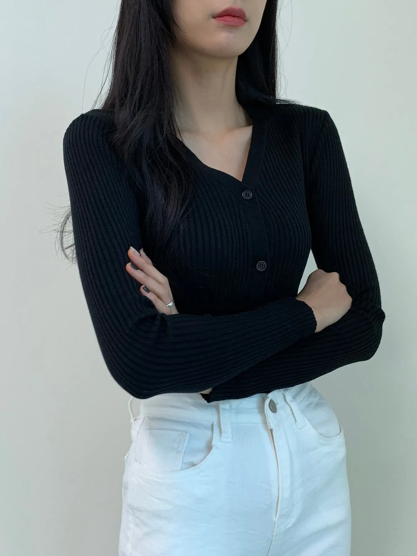 DAZY Ribbed Knit Button Front Slim Fit Cardigan