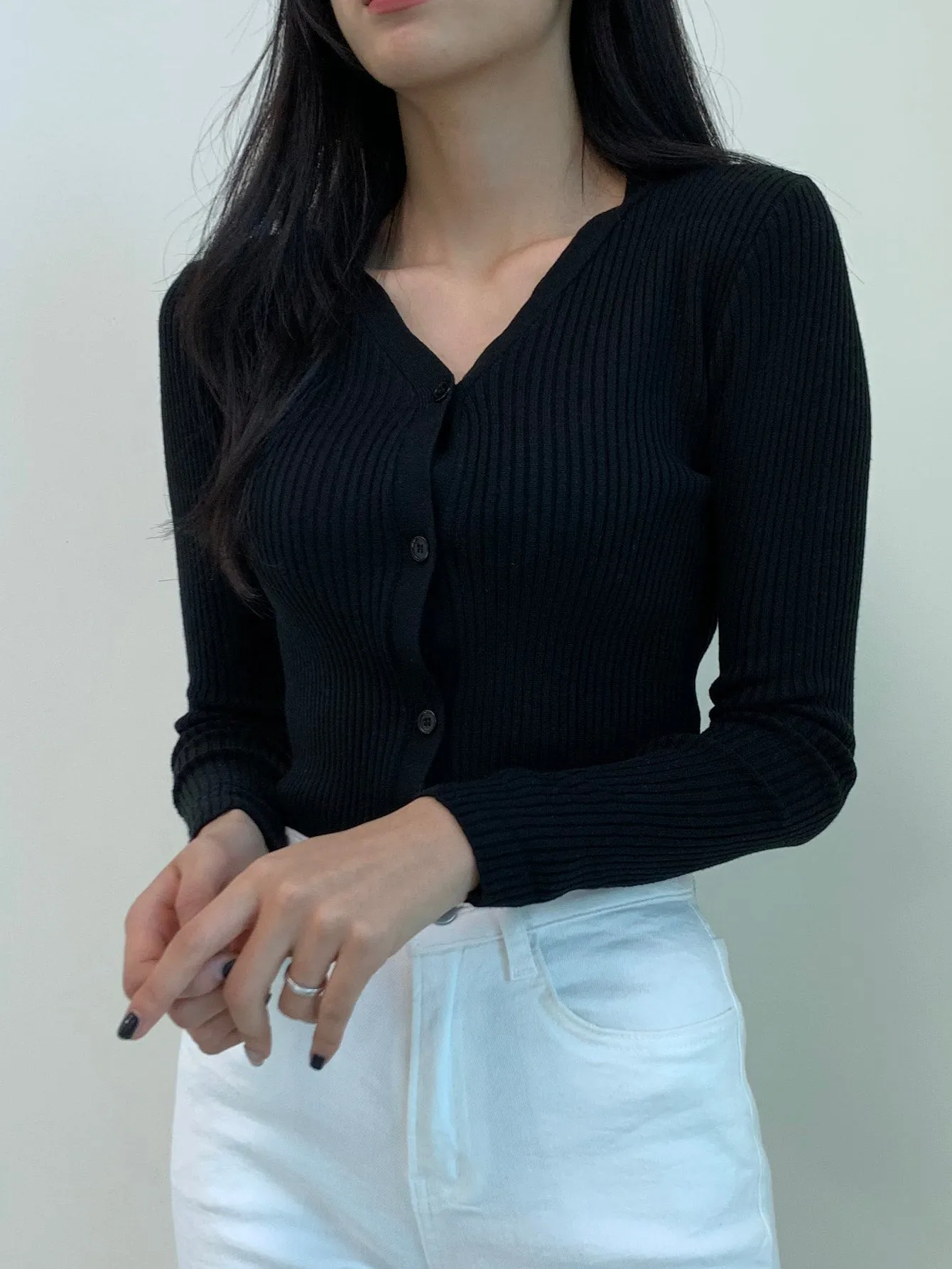 DAZY Ribbed Knit Button Front Slim Fit Cardigan