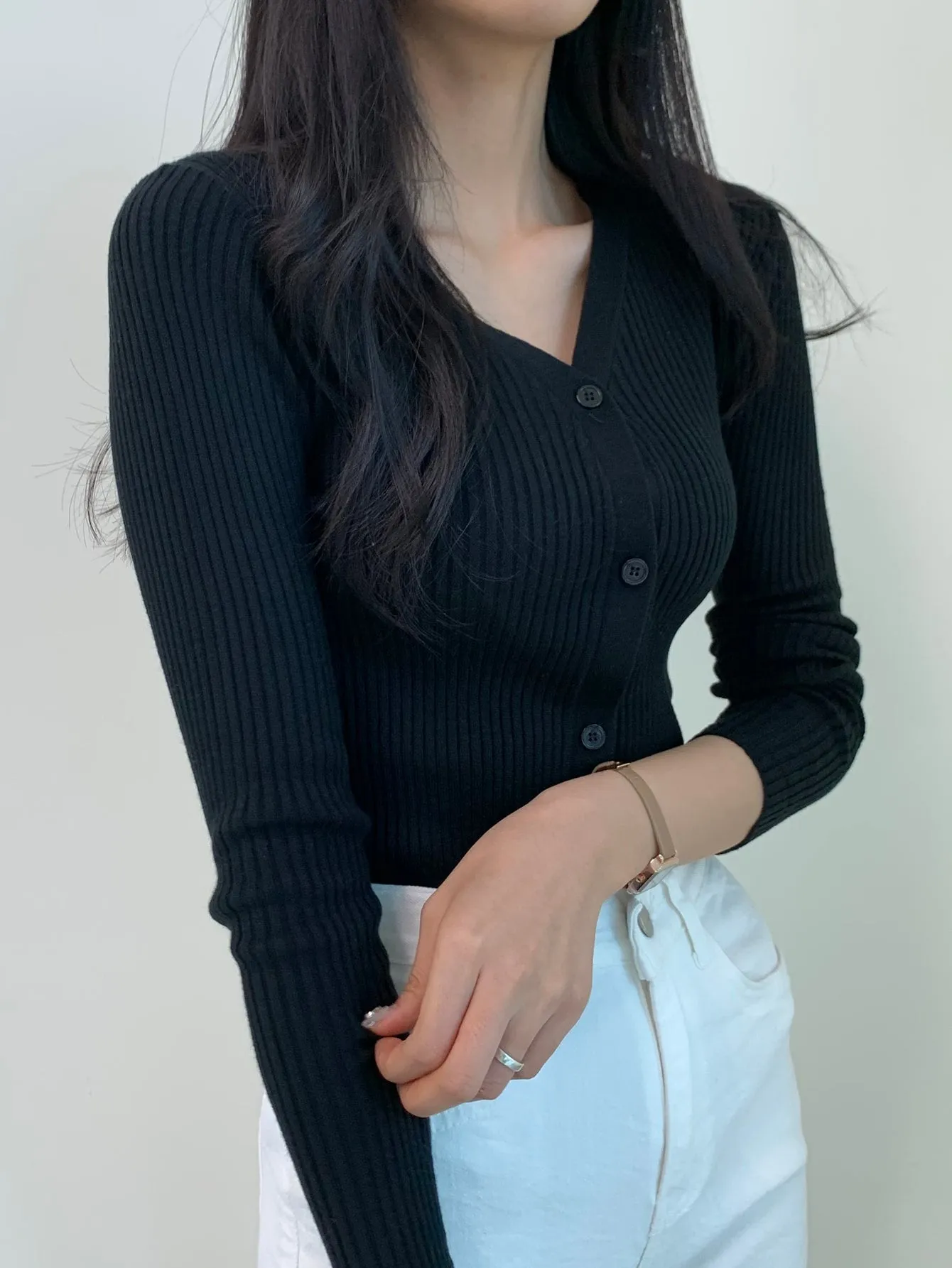 DAZY Ribbed Knit Button Front Slim Fit Cardigan