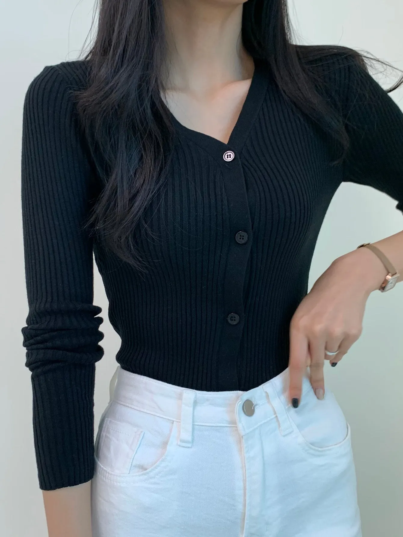 DAZY Ribbed Knit Button Front Slim Fit Cardigan
