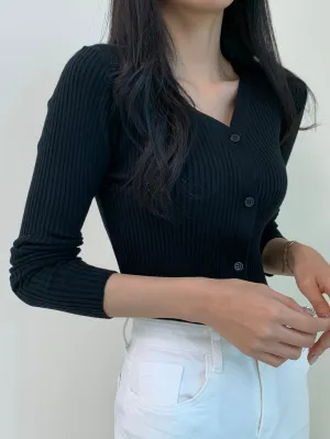 DAZY Ribbed Knit Button Front Slim Fit Cardigan