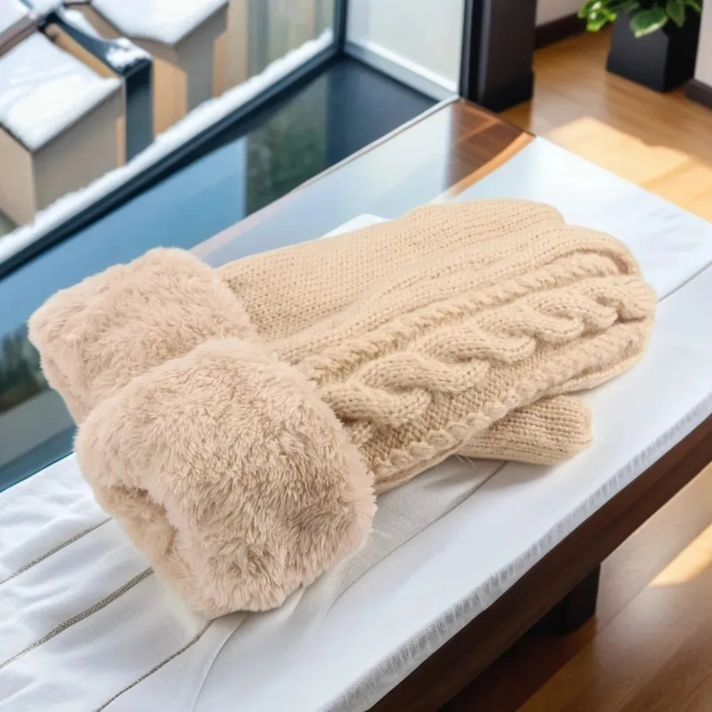 Double Warm Full Finger Thickened Winter Knitted Fleece Men Women Christmas Glove