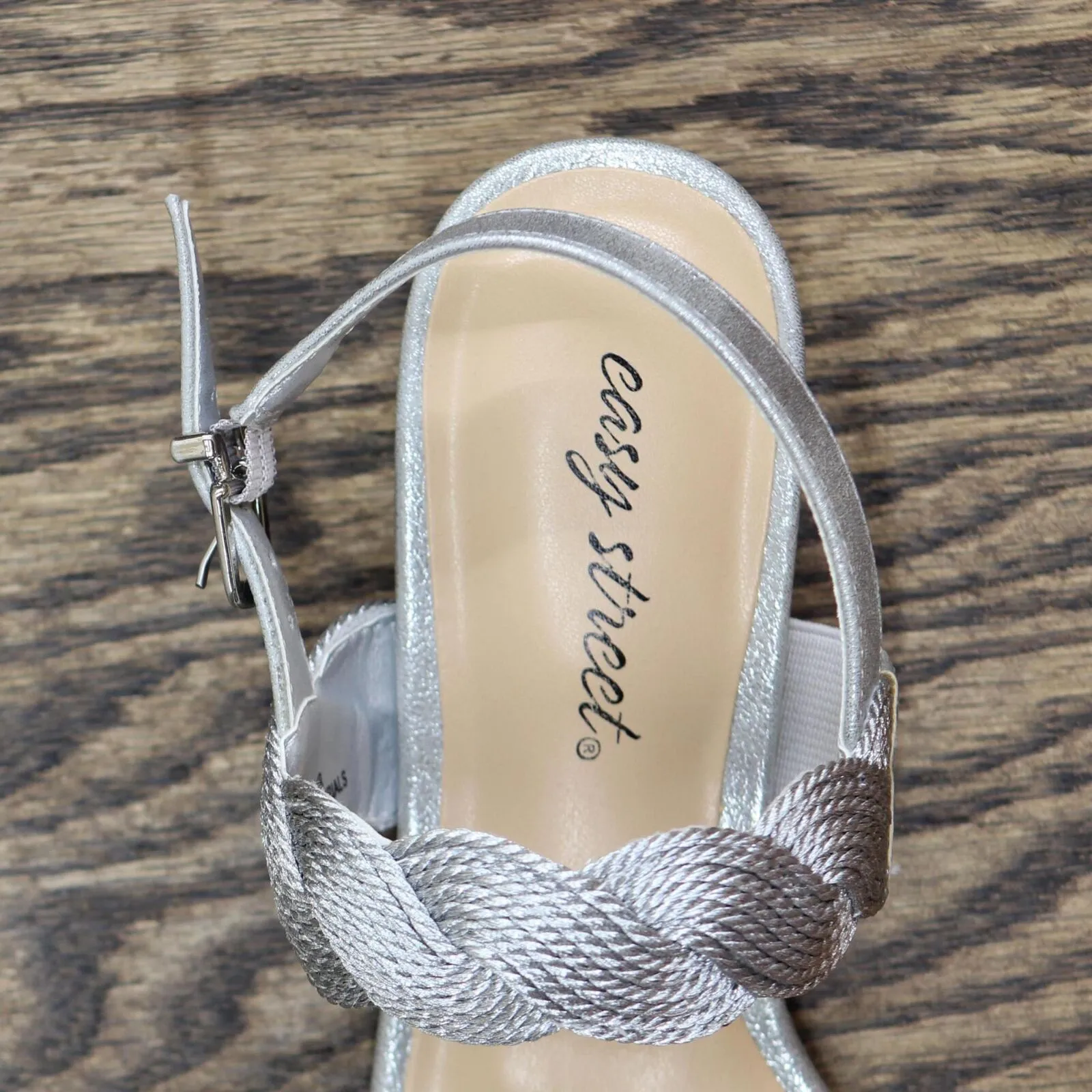 Easy Street Women's Charee Block Heel Sandal Heeled 31-6599 Silver Gray 6.5M