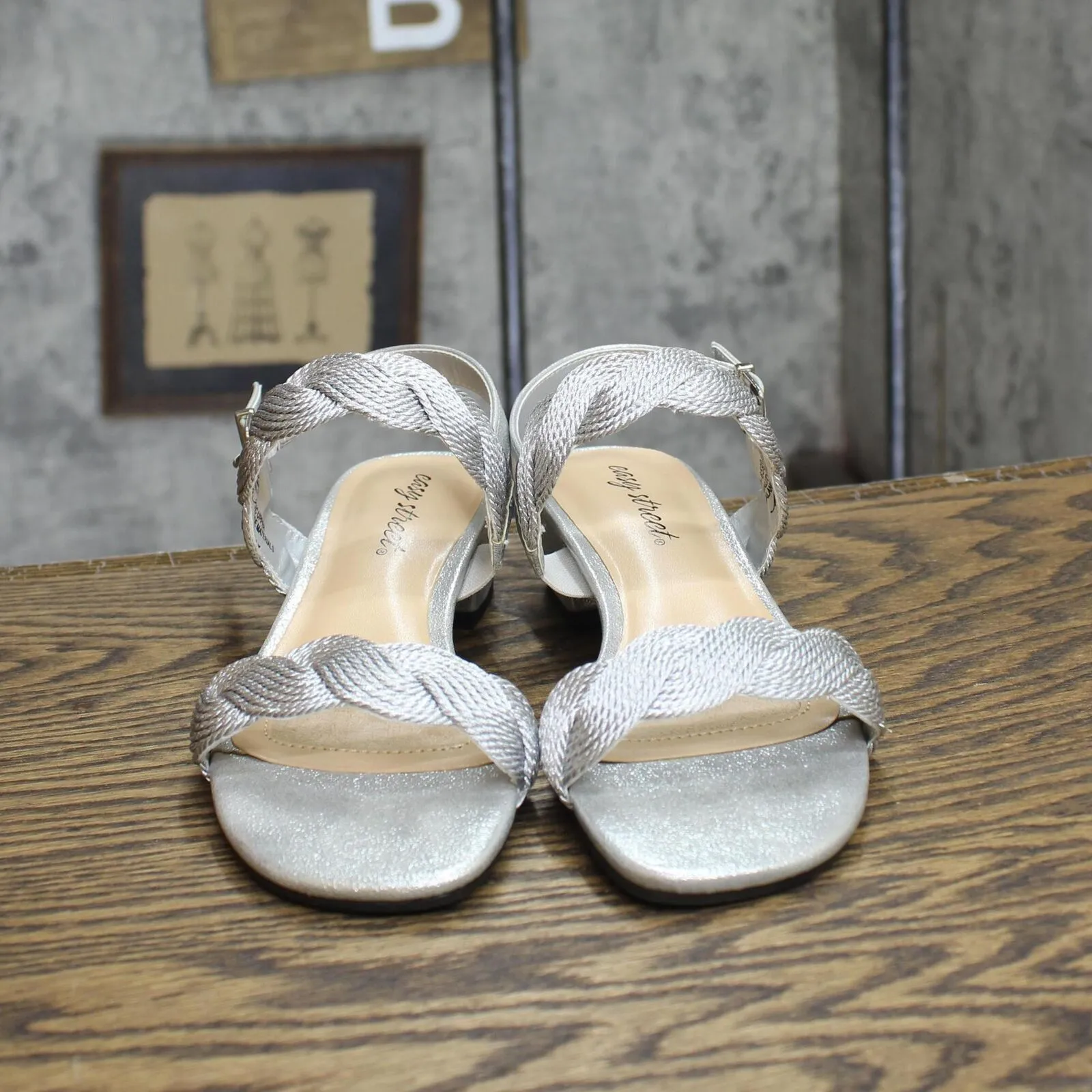 Easy Street Women's Charee Block Heel Sandal Heeled 31-6599 Silver Gray 6.5M
