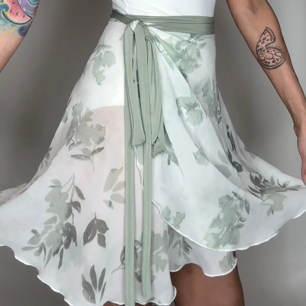 Edelweiss Green Floral Print Chiffon Ballet Wrap Skirt - Classical