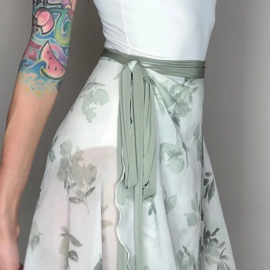 Edelweiss Green Floral Print Chiffon Ballet Wrap Skirt - Classical