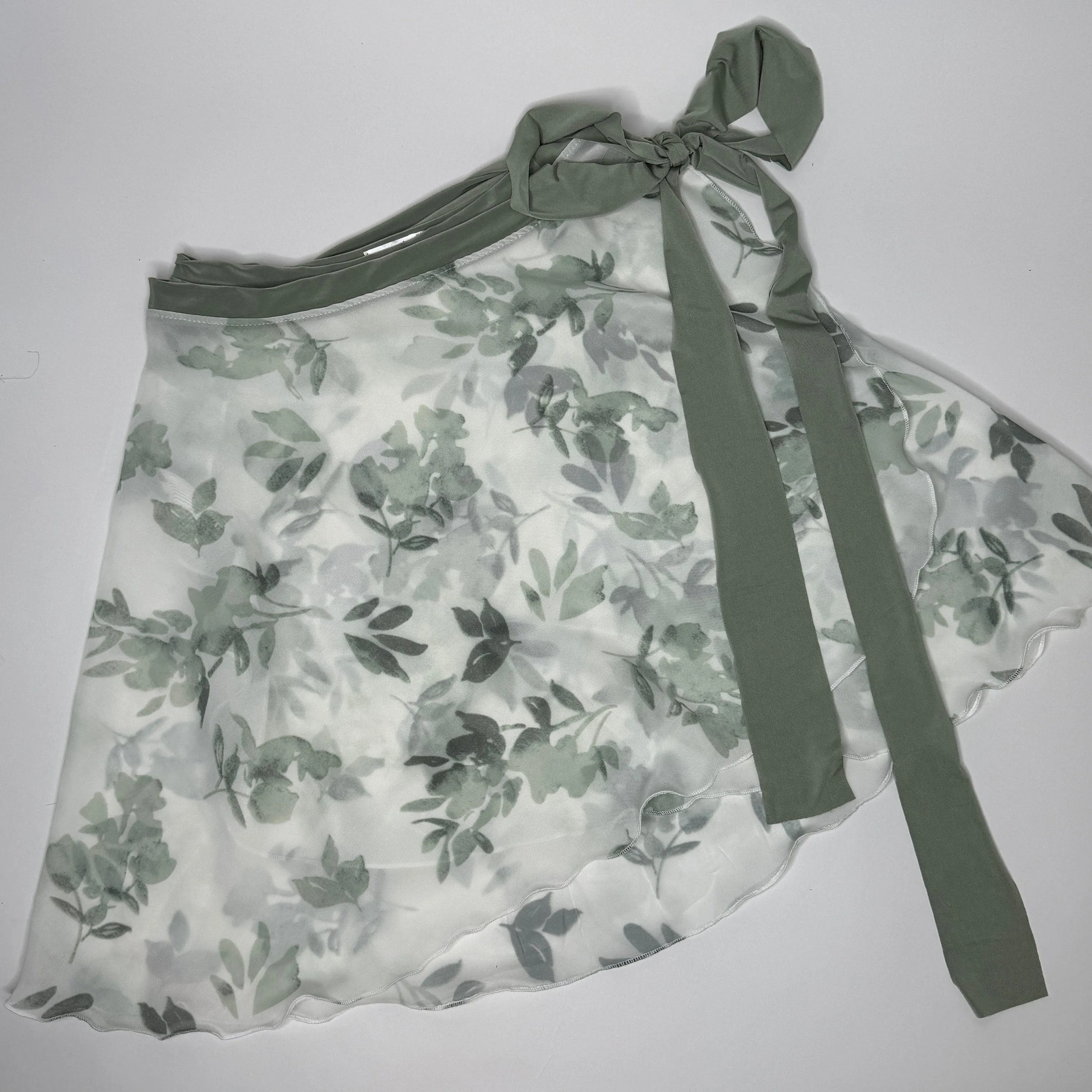 Edelweiss Green Floral Print Chiffon Ballet Wrap Skirt - Classical