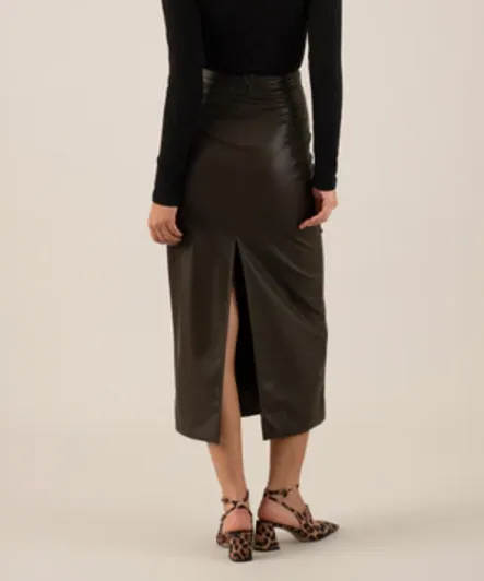 Faux Leather Midi Skirt - Dark Brown - FINAL SALE