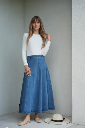 Faves Denim Trumpet Maxi Skirt