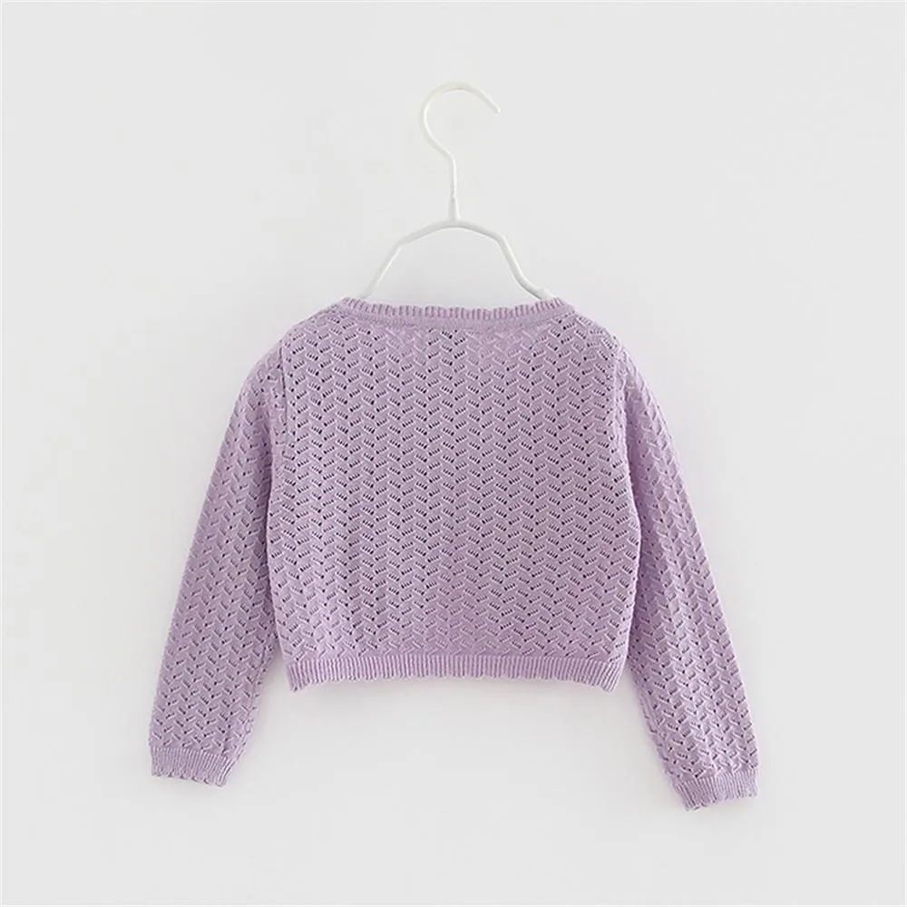 Girls Long Sleeve Hollow Out Solid Cardigan Sweaters