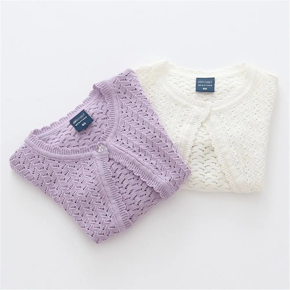 Girls Long Sleeve Hollow Out Solid Cardigan Sweaters