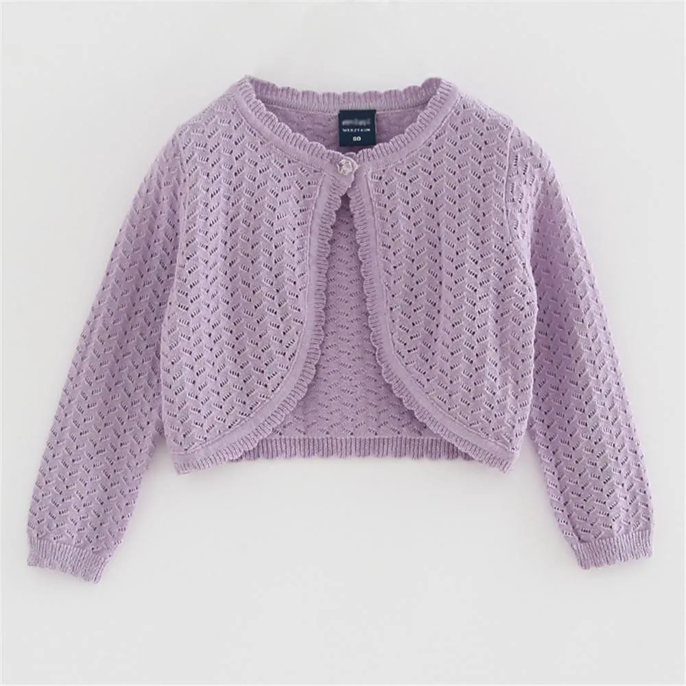 Girls Long Sleeve Hollow Out Solid Cardigan Sweaters