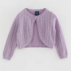 Girls Long Sleeve Hollow Out Solid Cardigan Sweaters