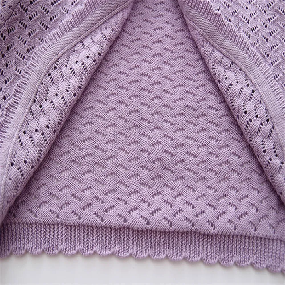 Girls Long Sleeve Hollow Out Solid Cardigan Sweaters
