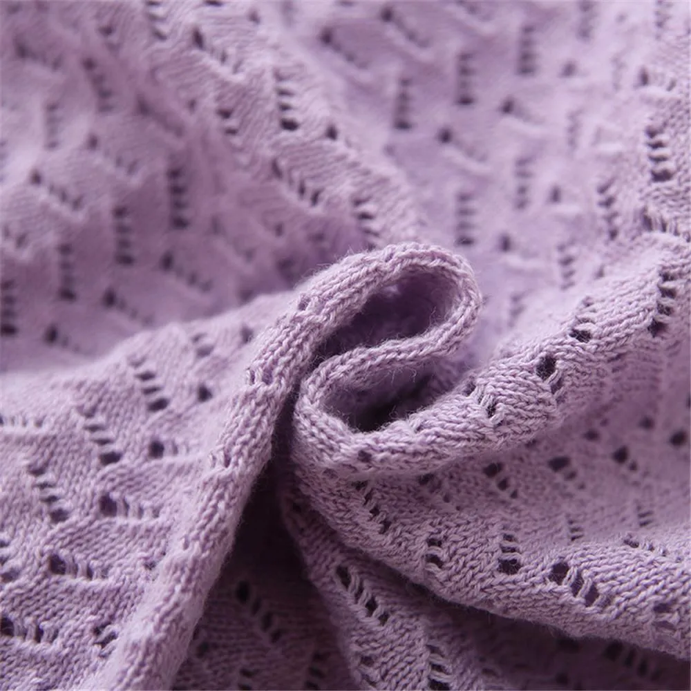 Girls Long Sleeve Hollow Out Solid Cardigan Sweaters