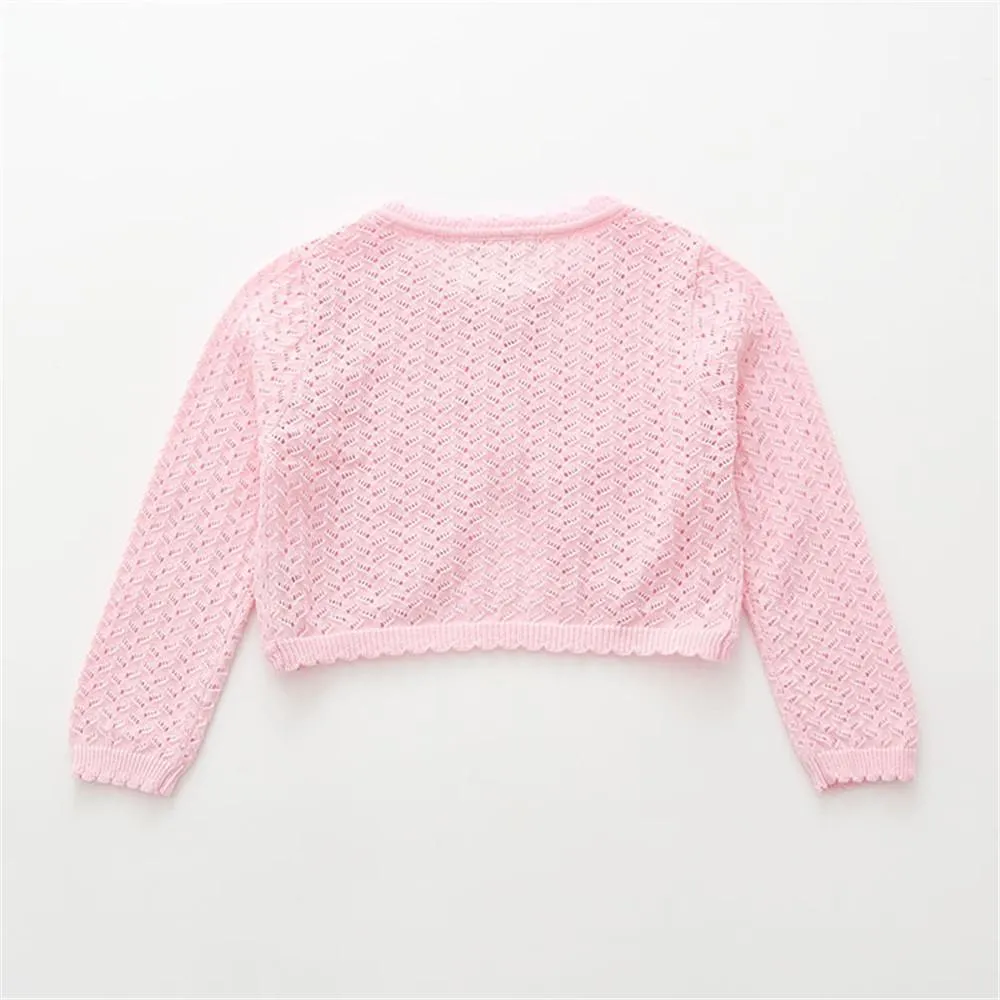 Girls Long Sleeve Hollow Out Solid Cardigan Sweaters